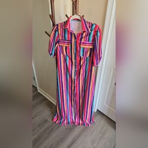 Colorful Striped Button-Up Dress